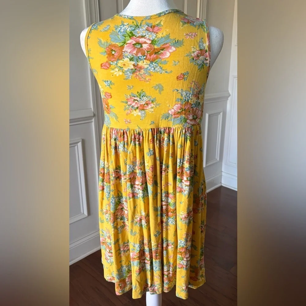 April Cornell Girls Yellow Floral Jersey Sundress Size 11/12